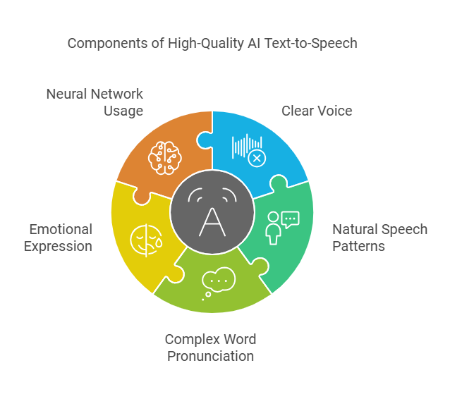 Explore the essential components of high-quality AI text-to-speech, including clarity, emotion, and natural speech patterns.