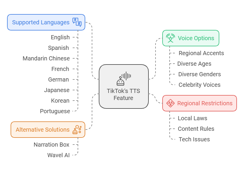 Learn about TikTok's text-to-speech language support and regional availability